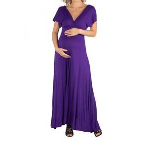 24seven Cap Sleeve V Neck Maternity Maxi Dress Purple Size L MSRP $80